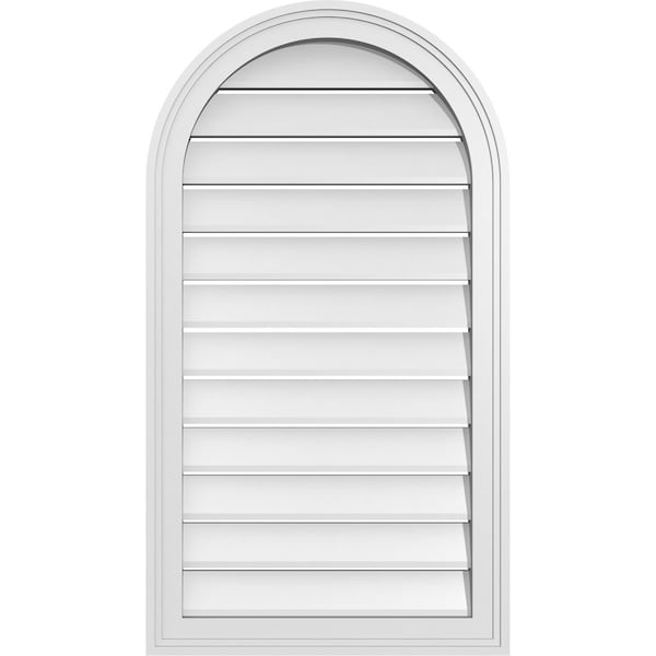 Ekena Millwork Round Top Surface Mount PVC Gable Vent: Functional, w/ 2"W x 1-1/2"P Brickmould Frame, 20"W x 36"H GVPRT20X3602SF - main